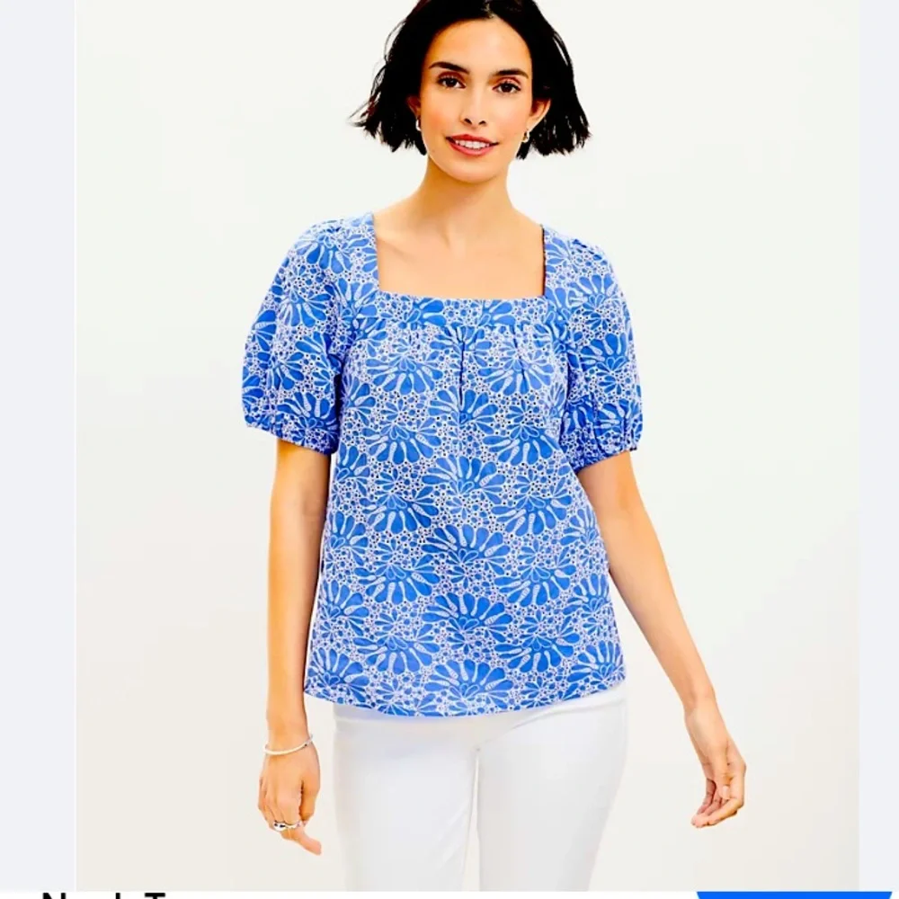 Loft Eyelet Bubble Sleeve Square Neck Top Size Small EUC